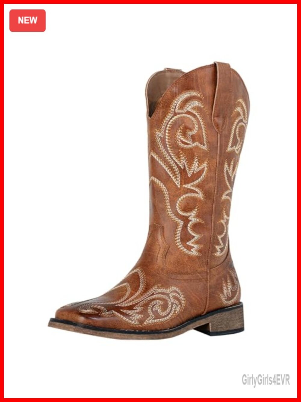 Cowgirl Boots Square Toe Western Mid Calf PU Leather